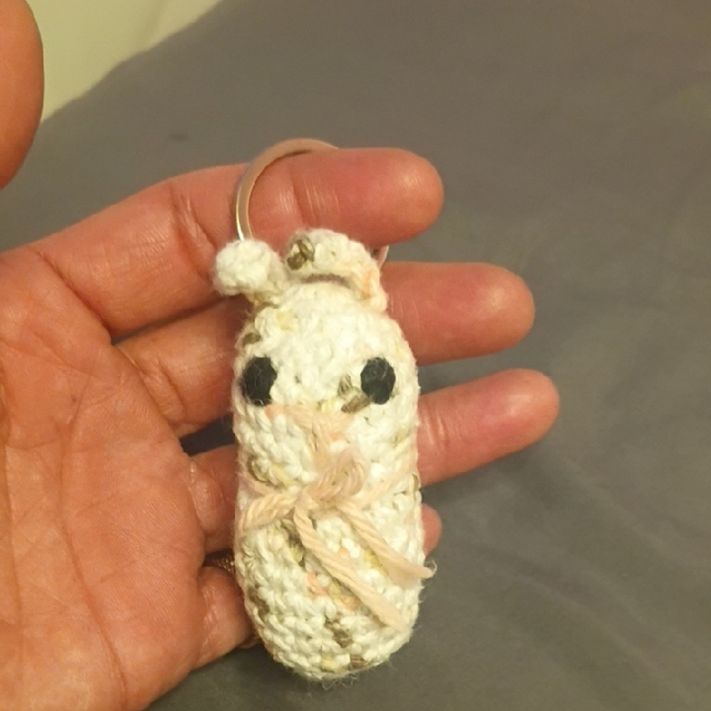 Crocheted Bunny Keychain Plush - Cream with Black Eyes
